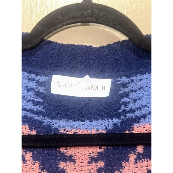 Shop Wanna B Aztec Print Open Front Cardigan Sweater Blue‎ Pink White Large - Picture 5 of 5